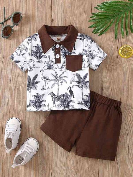 

baby tropical & animal print polo shirt & shorts she, White