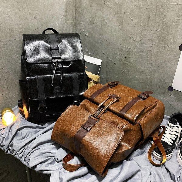 

artificial leather men's backpack waterproof design women's shoulder bags luxury female handbag travel school student