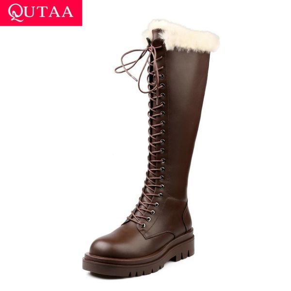 

boots qutaa 2022 square heel casual round toe knee high women microfiber autumn winter zipper keep warm shoes size 34-43, Black