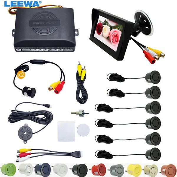 

car rear view cameras& parking sensors leewa 4.3" windshield monitor + 6-sensor sensor 2x ccd camera dual video rearview system #ca1989