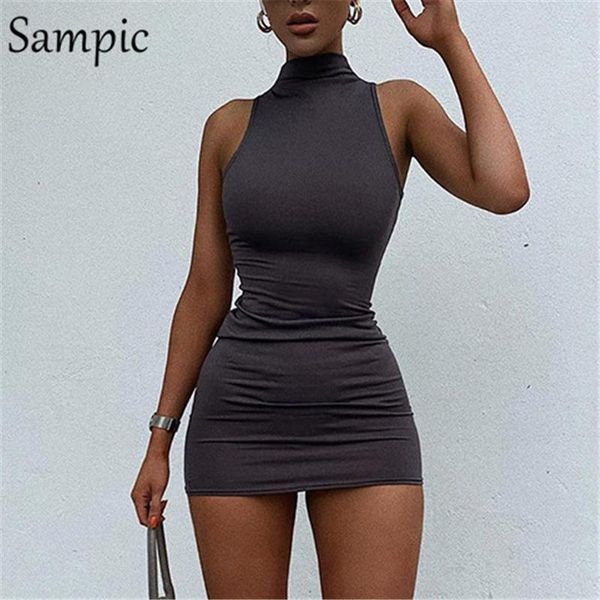 

celandine summer halter turtleneck black women mini bodycon dress sport casual club party wrap short 2021 dresses, Black;gray