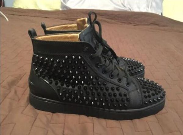 

luxury designer shoes flat shoe spikes white gold leather high-red bottom men sneaker size eu35-47 with dust bag, Black