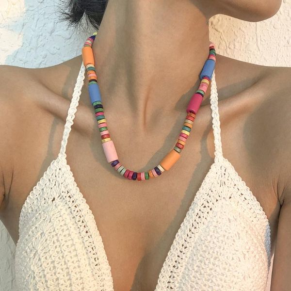 

chokers bohemia style colorful geometric wood beaded necklace women's vintage necklaces for female trendy jewelry, Golden;silver