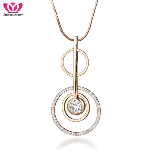 

pendant necklaces silvery big round charms crystal rhinestone pendants geometirc necklace for women sweater long chains wholesales 2021, Silver