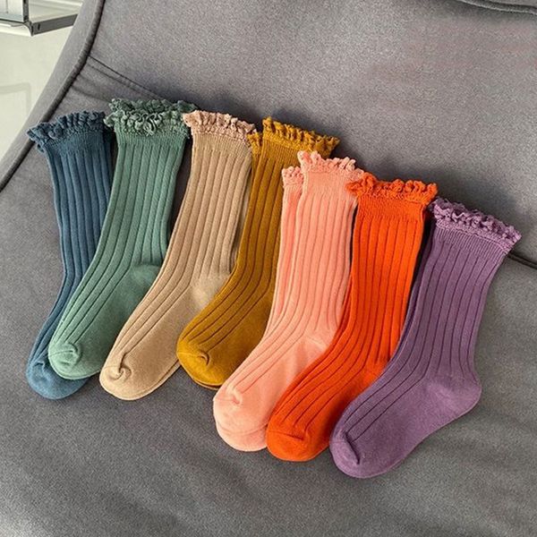 Frühling Neue Junge Und Mädchen Socken Einfarbig Gerippte Knie Hohe Lange Socken Für Jungen Bootes Socken Kinder Beinlinge socke 210413