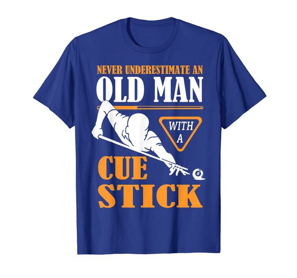 

funny pool billiards player old man with cue stick tshirt t-shirt, White;black