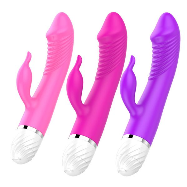 Doppio vibratore del coniglio del punto G Dispositivo di masturbazione femminile Bastone da massaggio vibrante a doppia testa in silicone Bastone AV orgasmo felice