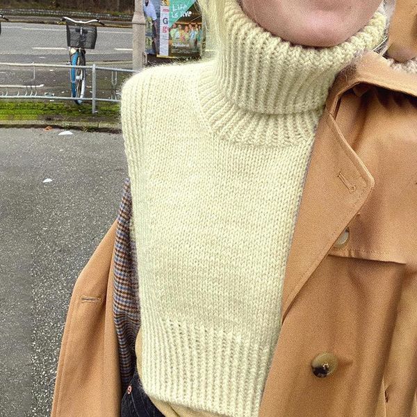

women's sweaters autumn winter fashion elegant sleeveless knitted for women side slit turtleneck pullover sweater loose 2021, White;black