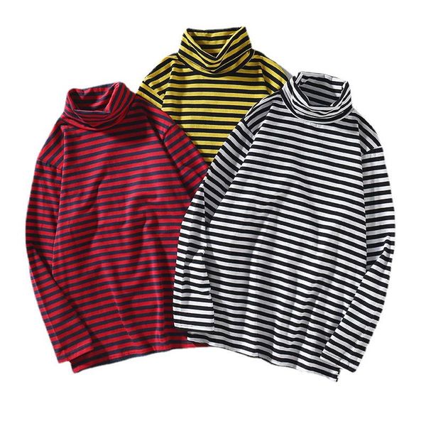

men's t-shirts fashion brand men striped t-shirt spring summer casual base tee shirt turtleneck long sleeve t shirts male, White;black