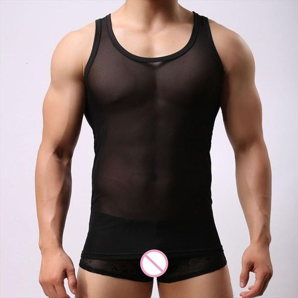 

transparent mesh tank for men summer vest sleeveless mens shirt undershirts o neck male sheer singlets, White;black