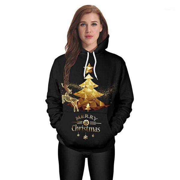 

women's hoodies & sweatshirts charmma 2021 fashion hooded long sleeve merry christmas print women hoodie casual pullovers female autumn, Black