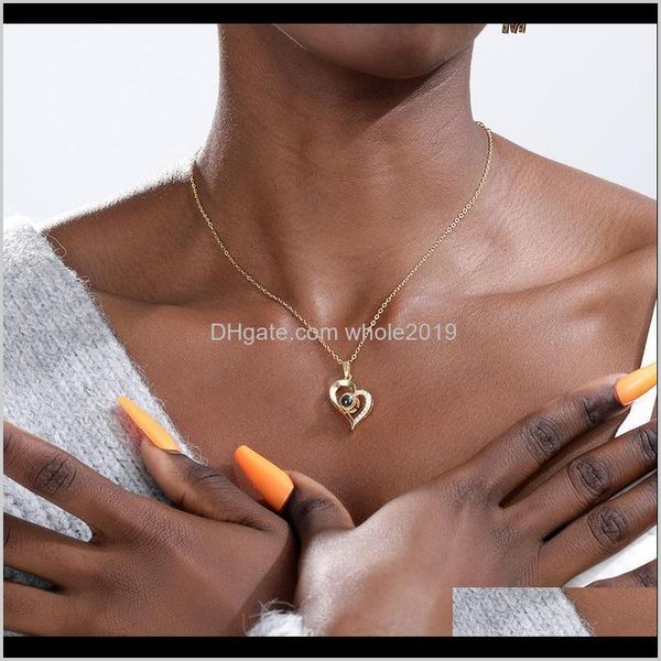 

pendant necklaces & pendants drop delivery 2021 100 languages i love you rose gold fashion heart projection zircon jewelry necklace for wome, Silver