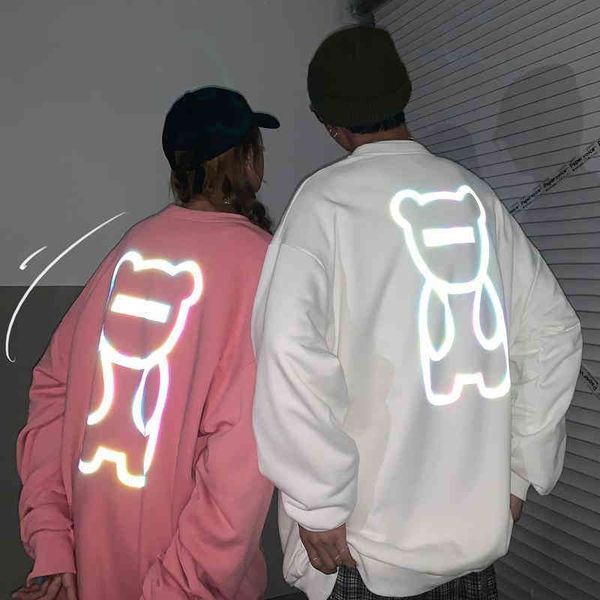 

reflective hoodie streetwear men hip hop couple sweatshirt black loose casual spring autumn japan cartoon hoodi