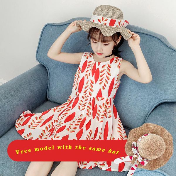 

girl's dresses straw hat pastoral style dress for girls clothing sets sweet solid color petal girl summer kids children clothes, Red;yellow