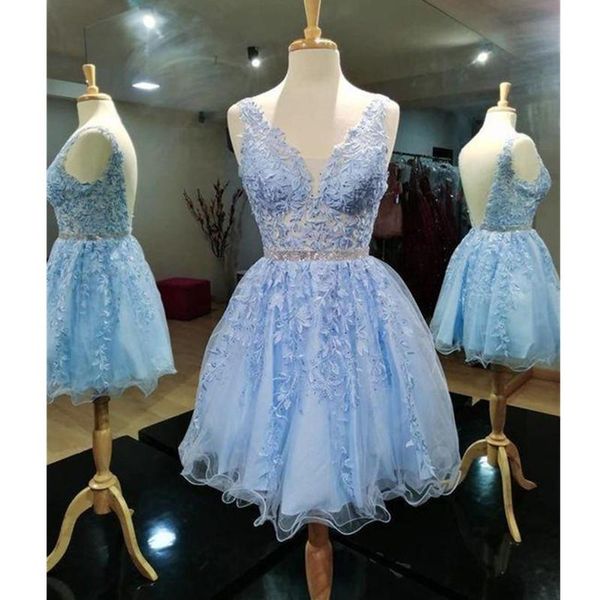 

party dresses sky blue cocktail appliqued homecoming dress beaded lace evening prom graduation, White;black