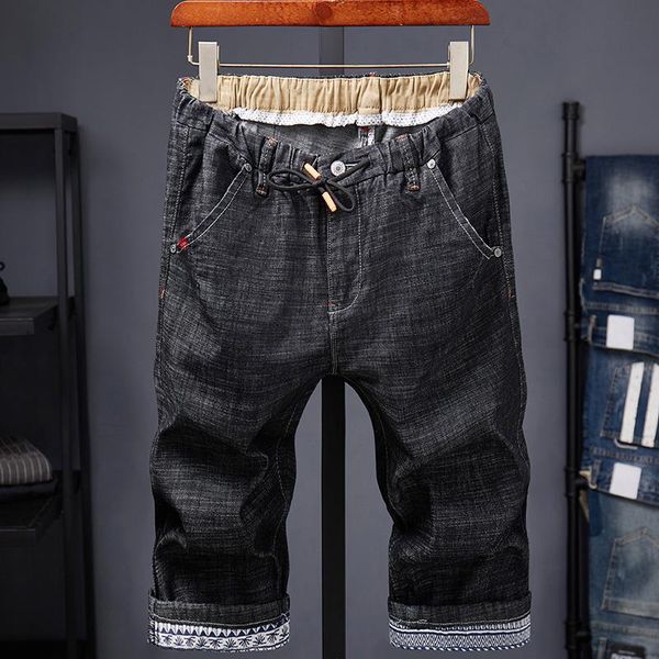 

men's shorts 2021 summer men cowboy street fashion casual straight elastic waist zipper pocket tether 5 points slim-fit jeans, White;black