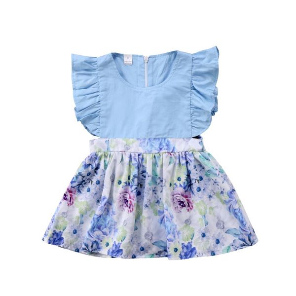 

girl's dresses summer toddler infant born baby girls floral princess party pageant ruffled sleeveless sundress 0-24m, Red;yellow