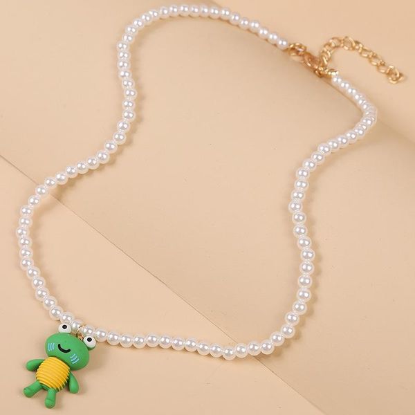

cute cartoons animal frog pendants necklaces for women girls fashion beaded white pearl chain necklace gifts party jewelry pendant, Silver