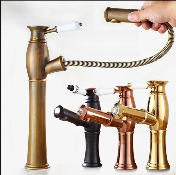 

bathroom sink faucets classic pull out down spout spray head antique brass basin vessel faucet water tap