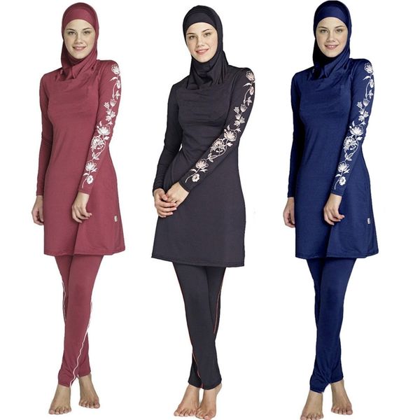 Женщины большого размера отпечатаны цветочные полные обложки мусульманские купальники Исламский консервативный купальник хиджаб пляжный купаль