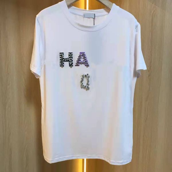 

early spring color 2021 small fragrance short sleeve heavy industry better drill nail bead letter soft and, Gray