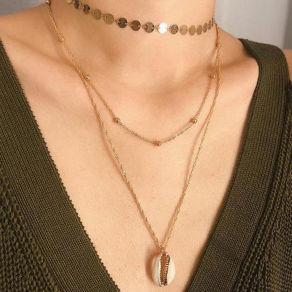 

pendant necklaces hebedeer conch necklace chain women long jewelry lovers silver color bohemia multilayer trendy girl kpop collier