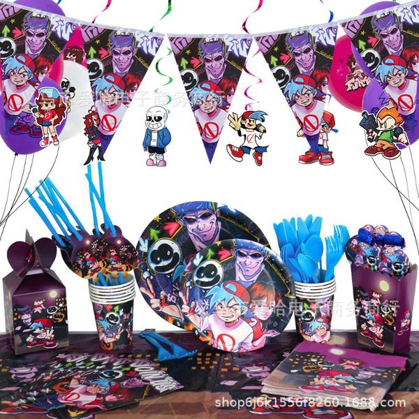 

disposable dinnerware friday night funkin game theme party supplies tableware set flag paper cup plate balloon cake er birthday decorati