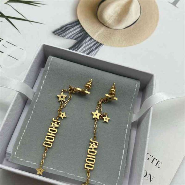 

70% off outlet online new letter temperament tassel five pointed star net red tide earrings female, Golden
