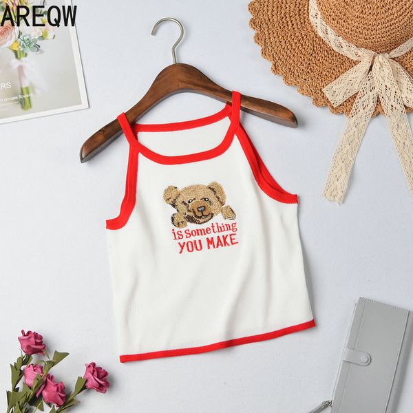 

net red sling knit sweater summer han version cute bear series narrow shoulder trim vest outside wearing a bottom 210507, White