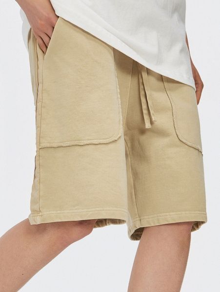 

men solid drawstring waist shorts q07f#, Black