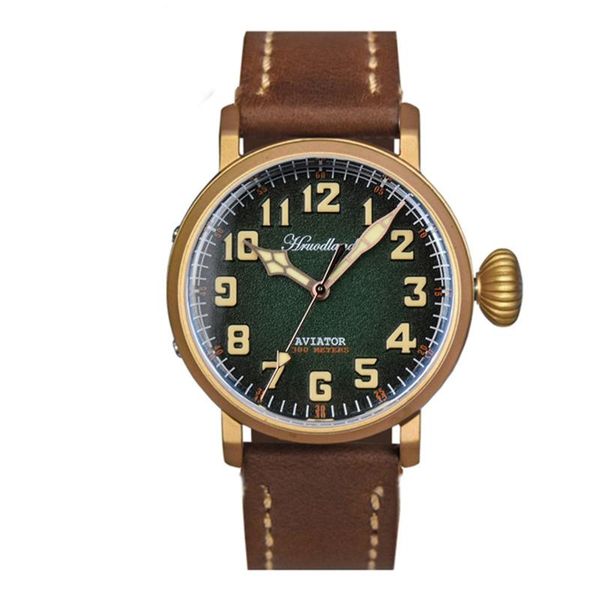 

wristwatches hruodland bronze vintage 's wristwatch green gradient dial sapphire crystal sw200/pt5000 automatic movement 300m waterproo, Slivery;brown