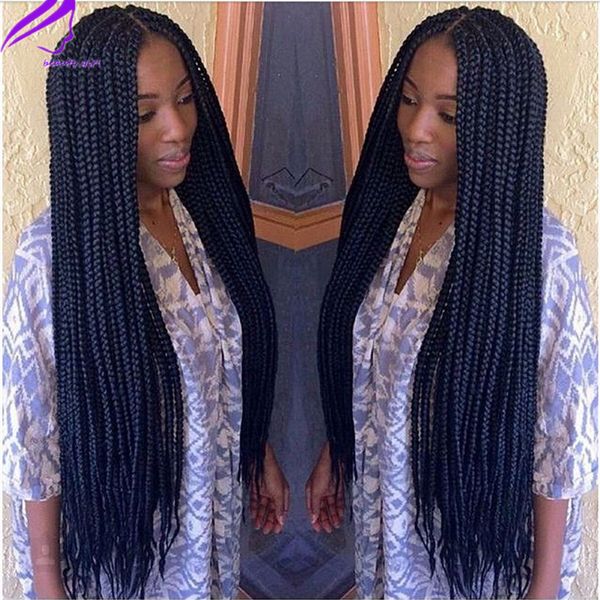 

micro braids lace front synthetic wig black color full box braided wigs for american women cosplay partyfactory direct