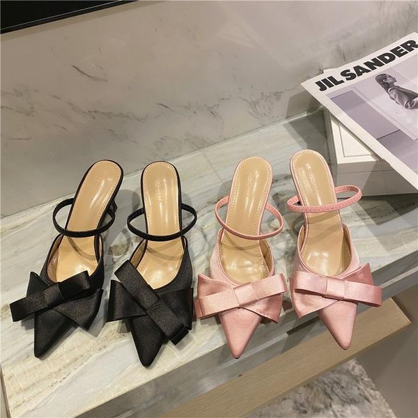 

slippers high heels women's spring/summer 2021 pointed single shoes stiletto sandals fashion, Black