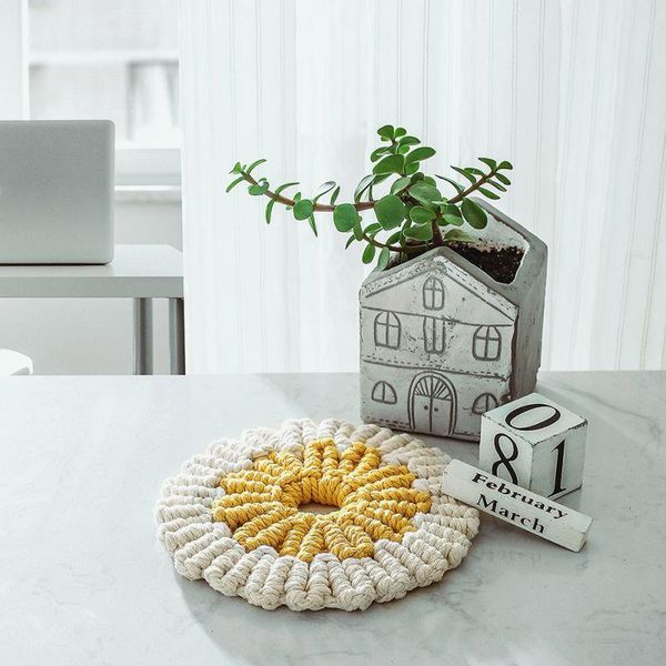 

mats & pads handmade woven macrame cup pad bohemia table mat cotton braid insulation for kitchen decoration home decor