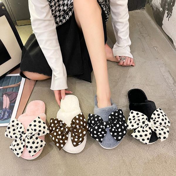 

sandals low woman leather fur heels velvet shoes large size anti-skid low-heeled suede big bow girls closed clear 2021 rubber sh, Black