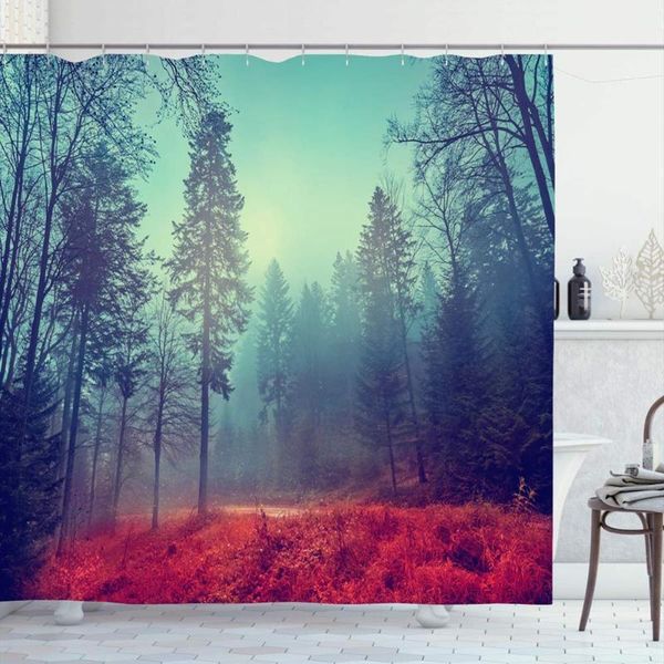 

shower curtains curtain set with hooks 66x72 magic dark forest autumn sunlight nightmare fantasy scenery nature darkness misty parks