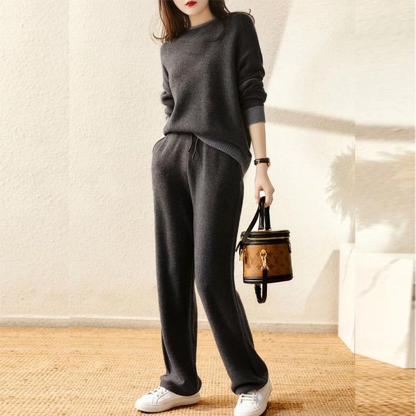 

women's two piece pants mastgou basic loose spring autumn women sweater set fashion pieces casual suitable + pant female suits, White