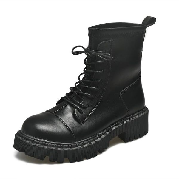 

boots 2021 black combat women's fur winter punk ankle platform casual shoes lace up pu leather designer