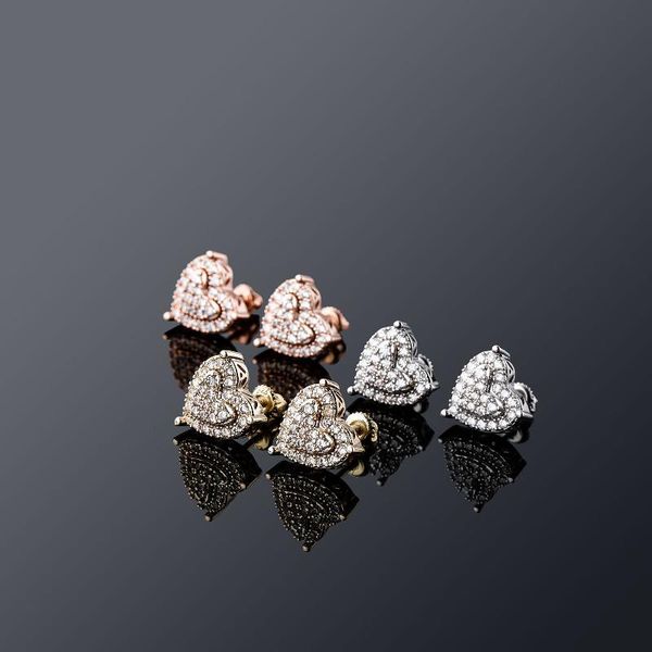 

stud fashion double love heart earring cubic zirconal earrings for women hip-hop jewelry, Golden;silver