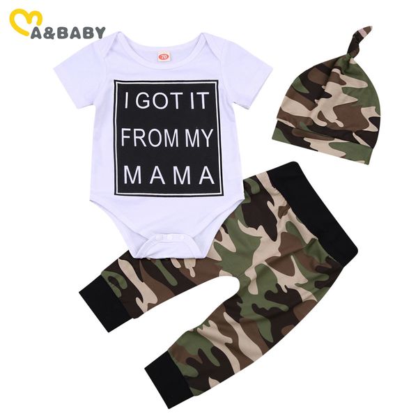 

0-18m summer camo toddler infant baby boy clothes set letter romper pants outfits born costumes 210515, White