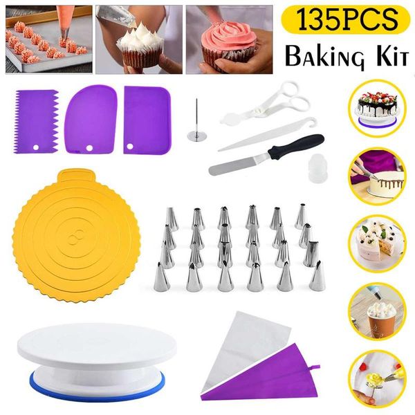 

baking & pastry tools 135 pcs/set cake turntable decorating kit rotary table tool piping nozzle bag set supplies sets