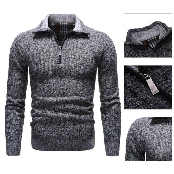 

men's sweaters knitted sweater slim fit shrink resistant stretchy zipper neck solid color jumper winter for outdoor, White;black