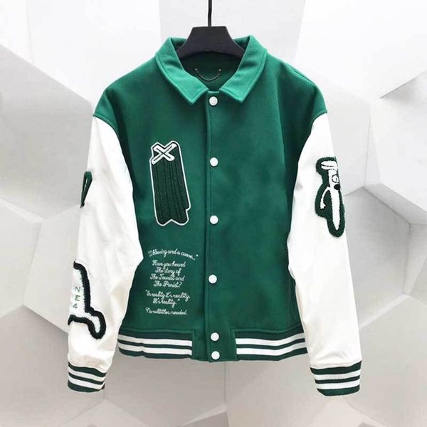 

men embroidery jackets fashion oversized hip hop varsity baseball jacket leather sleeve hi street loose fit letterman coat outerwear, Black;brown