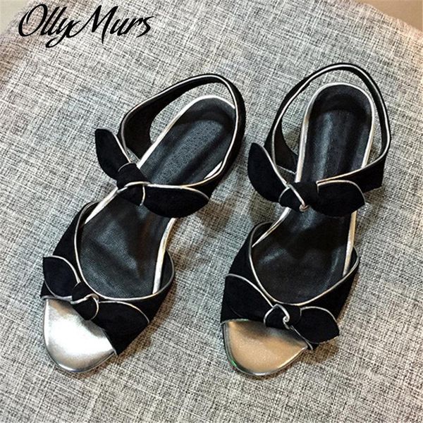 

ollmyrs sandals women bowknot open toe flat shoes woman sandalias mujer butterfly-knot beach, Black