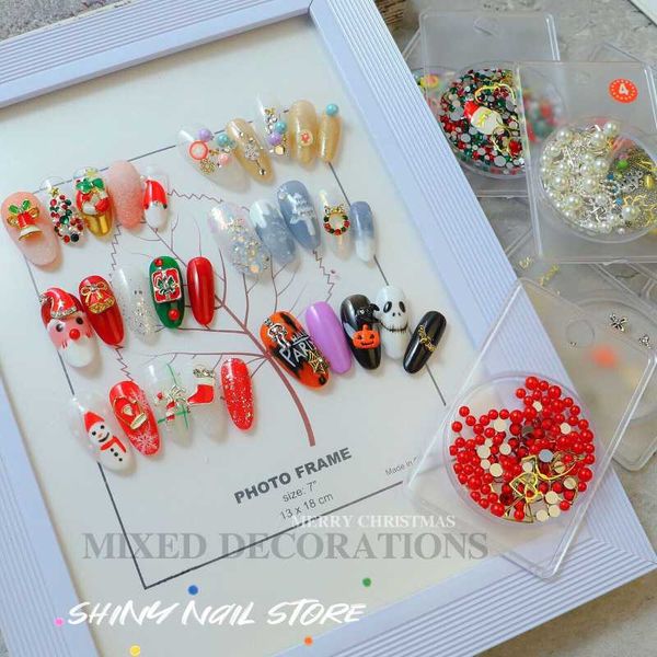 

nail art decorations 1box christmas 3d alloy jewelry mixed snow designs charm rhinestones gems manicure accessory snhj9, Silver;gold