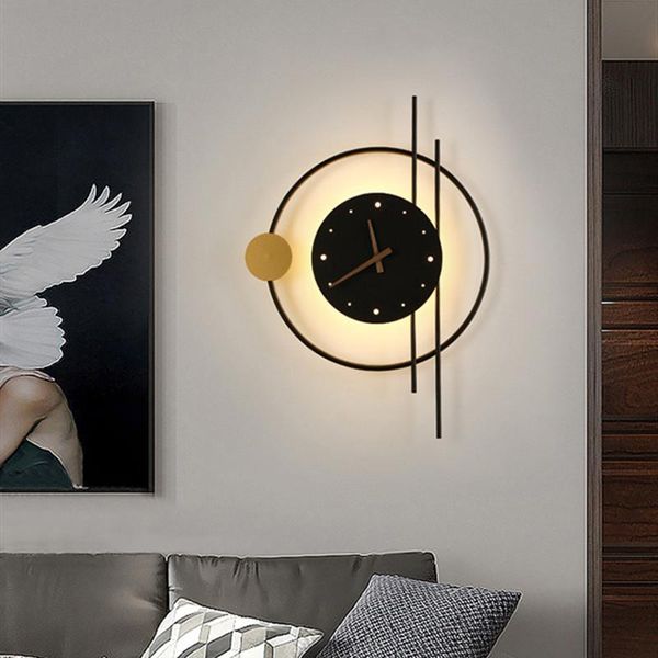 

nordic art clock design led wall lamp creative aisle bedroom living room background decoration sconce lighting