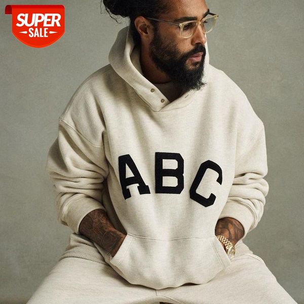 

fear of god sweater plus velvet seventh retro hoodie abc embroidery fog hip-hop coat #ss1u, Black