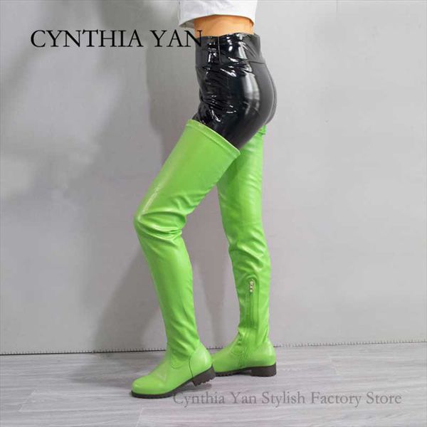 

boots autumn winter women over-the-knee round toe mid-heel faux side zipper stretch botas mujer classics suede thigh high, Black