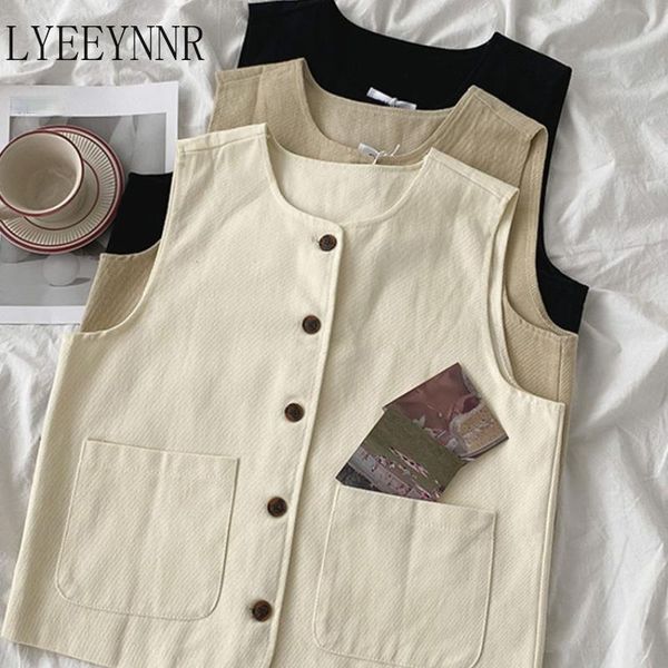 

women's vests lyeeynnr japan style harajuku vest women solid color single breasted sleeveless jackets female pockets design ropa mujer, Black;white
