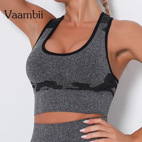 

yoga outfit camouflage running bralette open back crop with cups straps seamless for fitness female ladies black bra without
